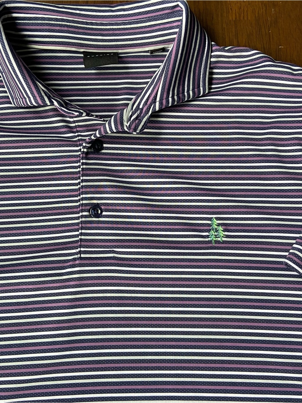 Dunning Golf Polo Mens M Purple Stripe Whispering Pines Golf Club Texas Logo